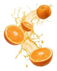 orange fruit with splash, isolated on white background