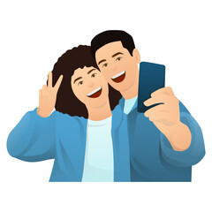 Couple Taking Selfie Illustration