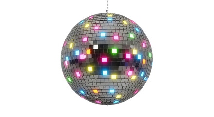 Obraz premium Colorful disco ball with multicolored lights reflecting on its surface isolated on a transparent background