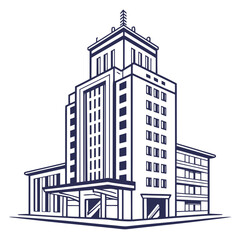 Modern Art Deco Skyscraper Building Line Art Icon, Business Architecture Concept