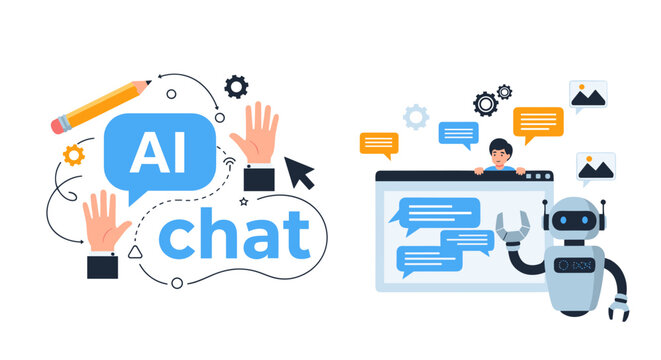 AI Chatbot and Messaging Illustration &ndash; Artificial Intelligence Conversation Concept
