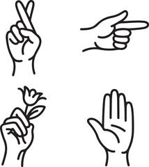 Obraz premium Four simple line of hands in different gestures hand gestures line simple peace sign