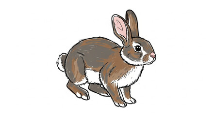Obraz premium Brown Rabbit Standing Isolated White Background Cute Animal Illustration.