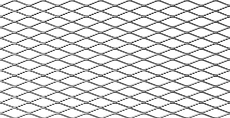 Silver expanded metal mesh with diamond pattern on transparent background © Amity
