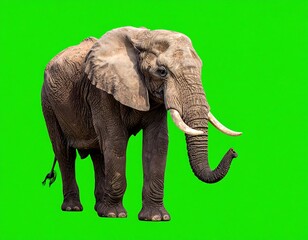 Obraz premium Large adult elephant with tusks, isolated on a bright green background