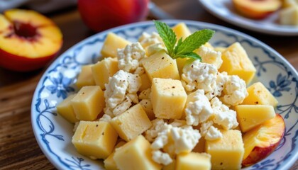 Fresh Cheese and Fruit Platter with Mint Garnish