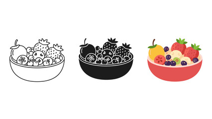 Three bowls of fruit in different colors and styles Vector