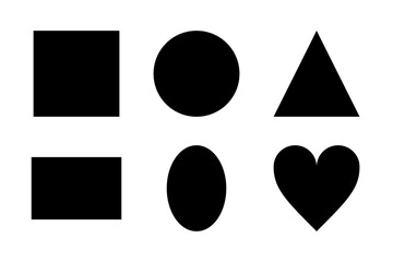 A collection of essential flat solid geometric shapes including square, circle, and triangle for versatile design projects.