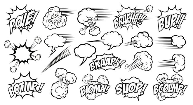 Dynamic Comic Book Sound Effect Vector Illustrations for Explosions and Actions