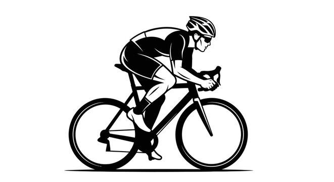 Silhouette of a professional cyclist in aerodynamic racing position on a bicycle