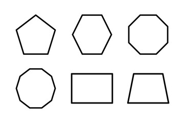 High-quality outline icons featuring various polygons from pentagons to decagons for technical design.