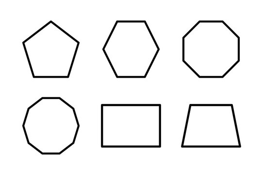 High-quality outline icons featuring various polygons from pentagons to decagons for technical design.