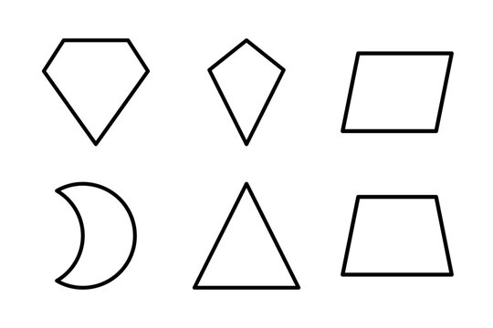 Unique geometric shapes featuring diamonds, kites, and parallelograms in a consistent outline style.