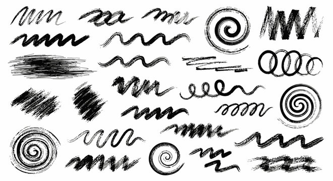 Collection of Hand-Drawn Brush Strokes and Swirls for Creative Design