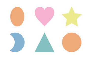 A vibrant set of flat color icons including hearts, stars, and crescents for UI decoration and creative apps.
