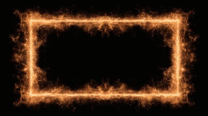 Fiery Abstract Frame with Glowing Flames Against Black Background