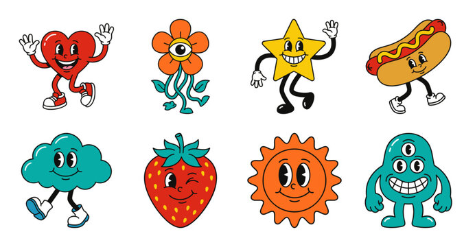 Retro Rubber Hose Style Cartoon Character Sticker Set