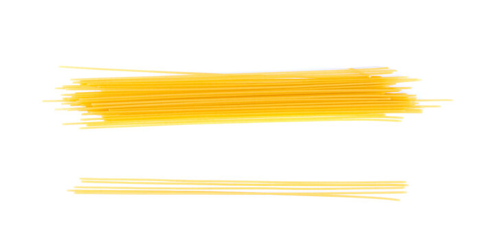 Raw spaghetti isolated, dry spagetti, long wheat noodles, uncooked italian macaroni bundle