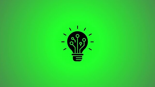 Digital lightbulb icon with circuit board animation on a vibrant green screen background, perfect for technology and innovation themes
