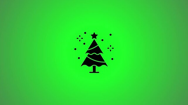 Animated christmas tree icon with star on green background for holiday celebration motion graphic clip