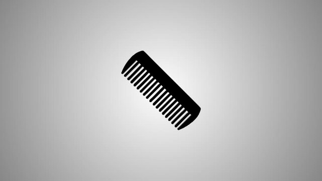 Animated comb icon in sleek black color with dynamic shadow effect on a clean white background