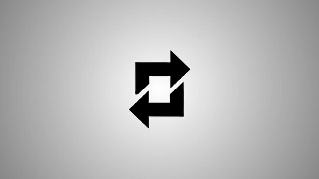 A captivating animation of a square-shaped arrow icon, transitioning from a three-dimensional light gray render to a flat, two-dimensional black graphic 