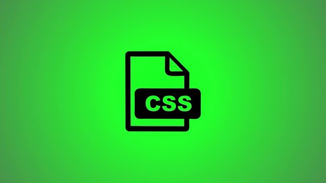 Floating css file icon with dark outline on bright green gradient background in animated motion sequence