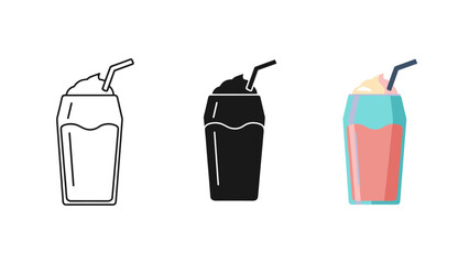 Three different colored drinks with straws Vector