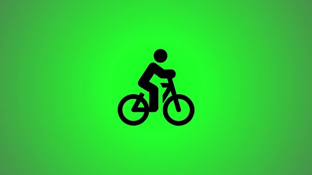 Minimalist bicycle riding animation with black person icon over vibrant green background for digital sport infographics