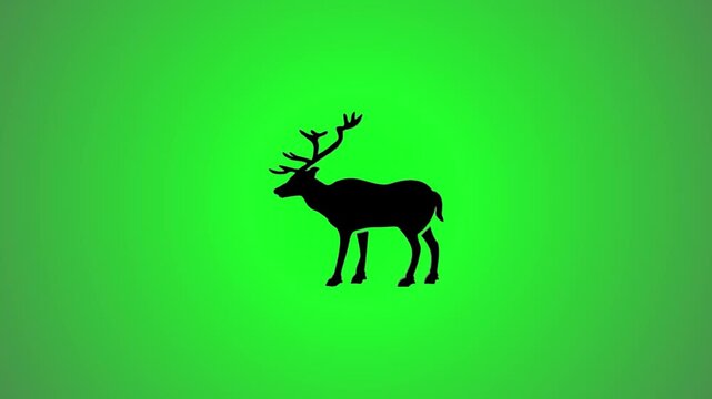 Silhouette of reindeer standing on green background with rotating motion effects and elegant animal profile