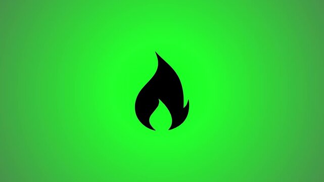 Minimalist black fire flame icon animation on bright green background with dynamic motion effect and sleek design