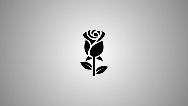 Minimalist black rose icon animation on light gray background with smooth rotation motion