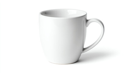 Fototapeta premium A minimalist white ceramic mug on a clean surface, perfect for showcasing beverages or coffee blends.