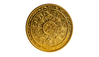 Fototapeta premium Golden, ornate ceiling medallion with intricate floral and geometric patterns on black