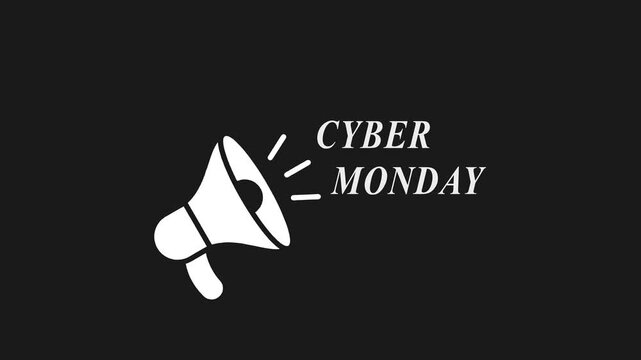 Cyber Monday megaphone announcement white on black background shopping sale promotion