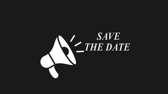 Save The Date Announcement Megaphone on Black Background event invitation
