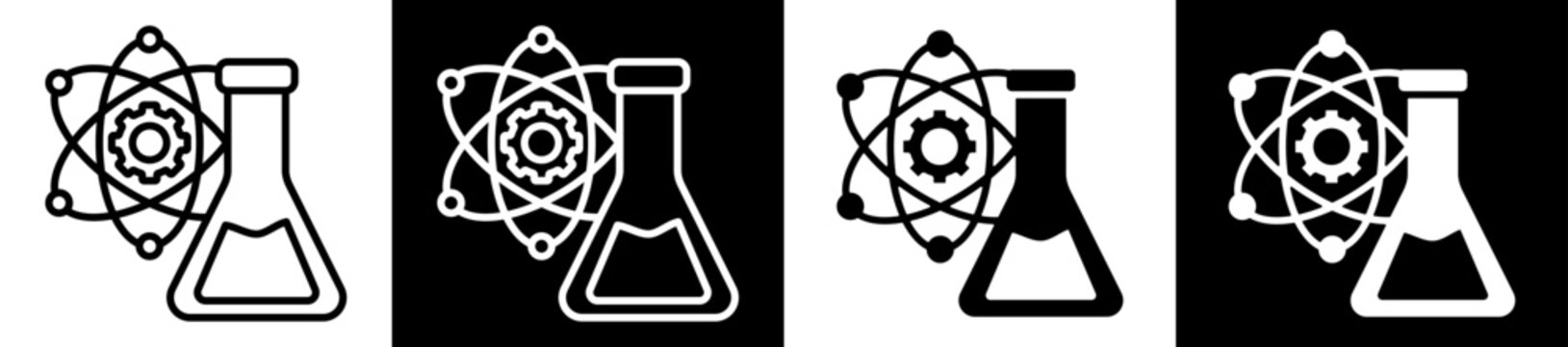 Chemical Reaction SIcon In Flat Version On Black And White Background