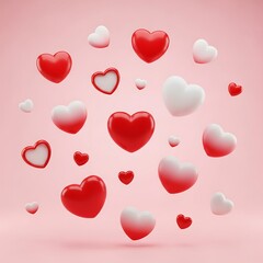 Floating hearts in a dreamy pink space with soft lighting and romantic ambiance