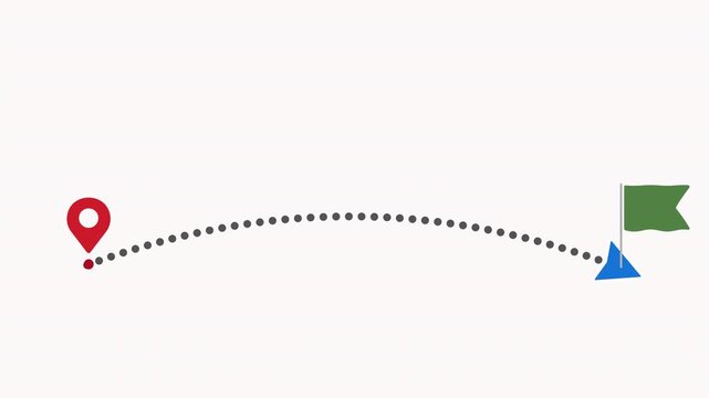 Animated Journey Path with Location Pin and Flag Animation