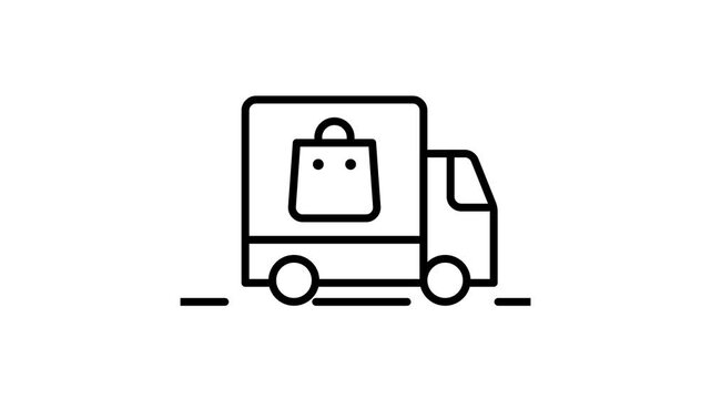 Animated delivery truck icon driving for online shopping
