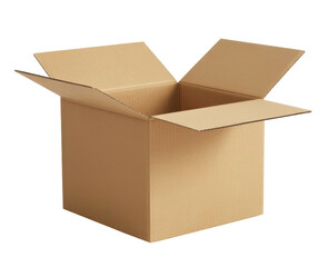 Empty Open Cardboard Box Isolated on White Background, Perfect for Packaging, Shipping, Storage, and Delivery Concepts
