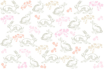 Easter Seamless vintage pattern with ink hand drawn hare illustrations. Perfect for textile, wallpaper or print design,  greetings card, flyers, invitation, wrapping paper, website wallpapers. Vector