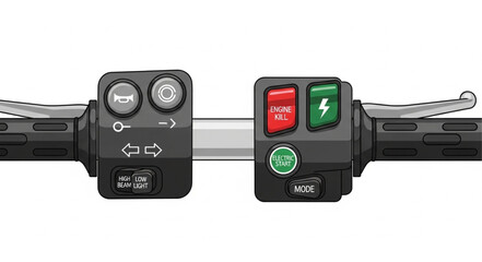 Close up of electric motorcycle handlebar controls and throttle.