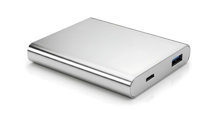 Silver Portable Power Bank Charger Device.