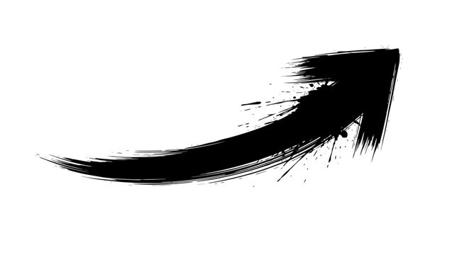 A dynamic black ink brush stroke forming an upward-pointing arrow against a white background.