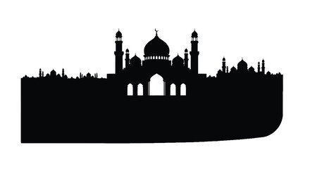 Taj Mahal silhouette with domes and minarets on white background © MubarakStock