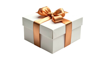 Obraz premium A pristine white gift box, tied with a luxurious golden ribbon and bow, isolated