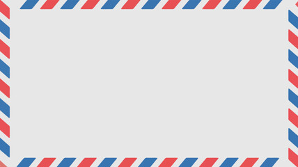 Obraz premium A classic airmail envelope style border featuring diagonal red and blue stripes frames a simple light grey rectangle