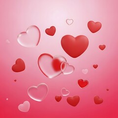 Floating transparent hearts in a soft pink gradient background