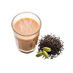 Masala chai, steaming hot indian tea with cardamom and loose leaf tea